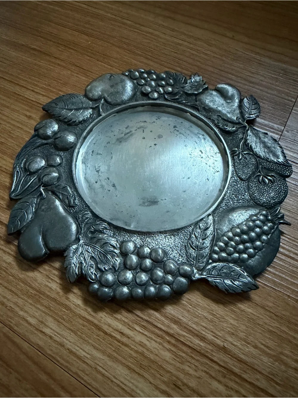 Pewter Vintage bottle charger/plate, Italy